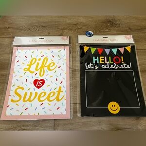 Life is Sweet and Hello Let’s Celebrate Hanging Birthday Party Celebration Signs